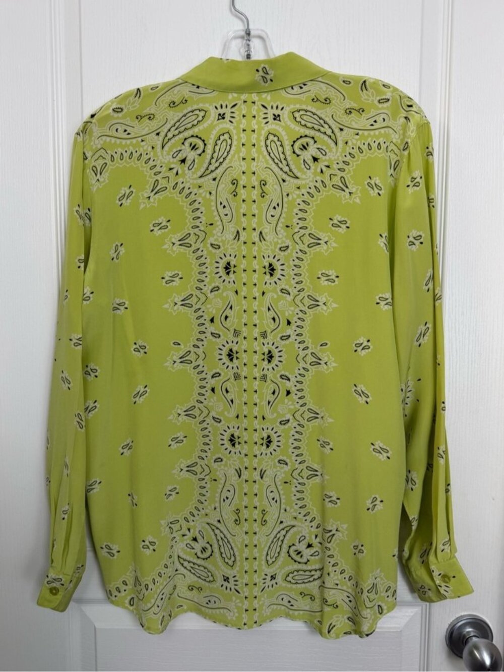 Vintage Silk Western Bandana Paisley Shirt Size Large Lime Green 90s Y2K - Picture 2 of 6